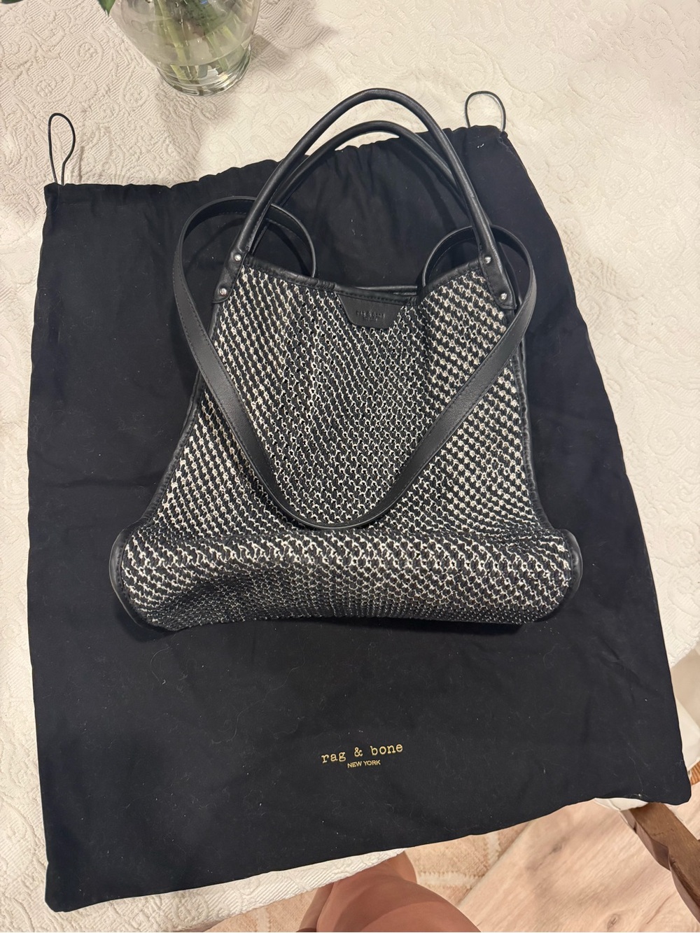 rag & bone Black and White Woven Shoulder Tote